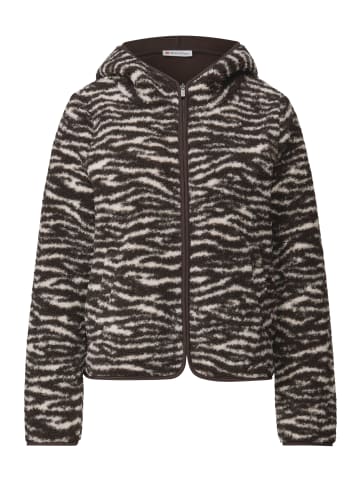 Street One Printed Teddy Jacket w.Hoody in Deep Roast Brown