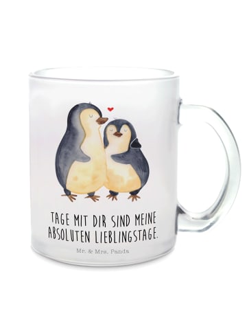 Mr. & Mrs. Panda Teetasse Pinguin umarmen mit Spruch in Transparent