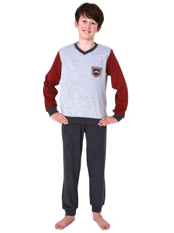 NORMANN Frottee Pyjama langarm Schlafanzug Bündchen - 65479 in dunkelgrau