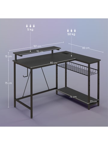 HOMCOM Eckschreibtisch-107L x 80B x 90H cm-Schwarz