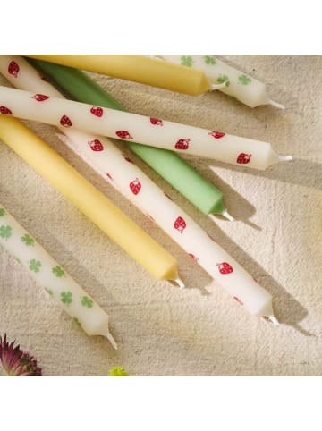 IB Laursen DÜNNE Kerze Weiß mit Roten ERDBEEREN Ø 1,3 cm Länge 20 cm 5er Set
