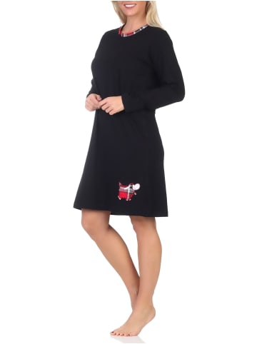 NORMANN Langarm Nachthemd Tiermotiv - 87585 in schwarz