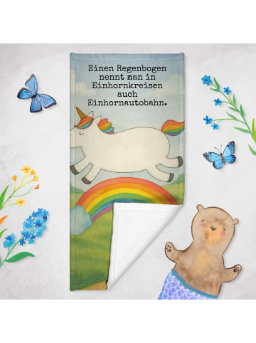 Mr. & Mrs. Panda Sporthandtuch Einhorn Regenbogen Design mit Spruch in Weiß
