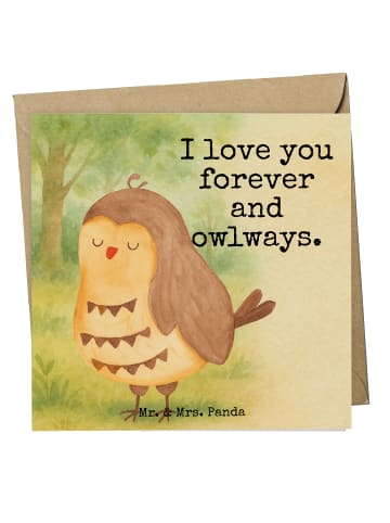 Mr. & Mrs. Panda Glückwunschkarte Eule Zufrieden Design mit Spruch in Weiß