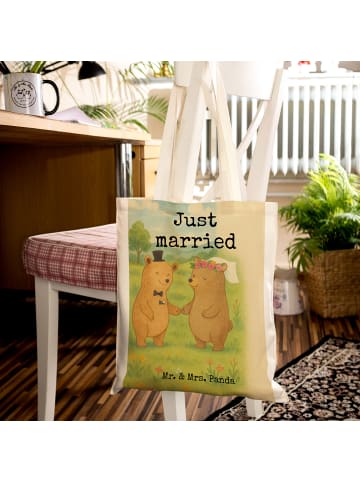 Mr. & Mrs. Panda Tote Bag Bären Heirat Design mit Spruch in Weiß