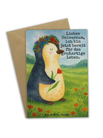 Mr. & Mrs. Panda Grußkarte Pinguin Blumen Design mit Spruch in Weiß