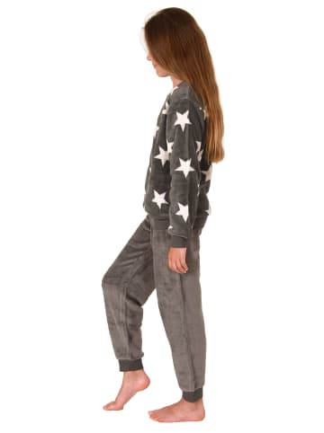 NORMANN langarm Schlafanzug Bündchen Sterne Coralfleece - 76988 in grau
