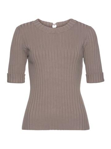 LASCANA Kurzarmpullover in taupe