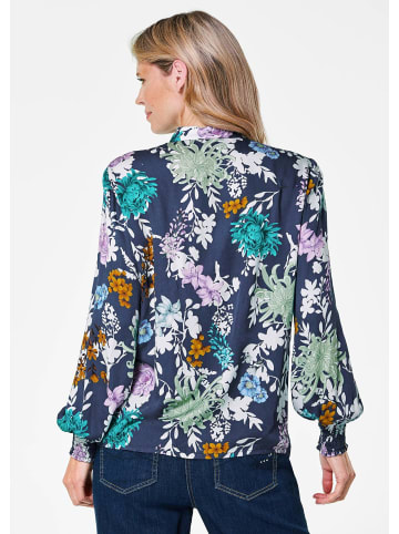GOLDNER Florale Viskosebluse mit Stehkragen in dunkelblau / gemustert