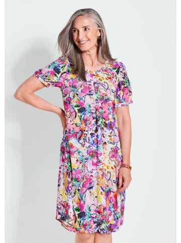 GOLDNER Kleid Blumiges Sommerkleid mit Knopfleiste in pink / gemustert
