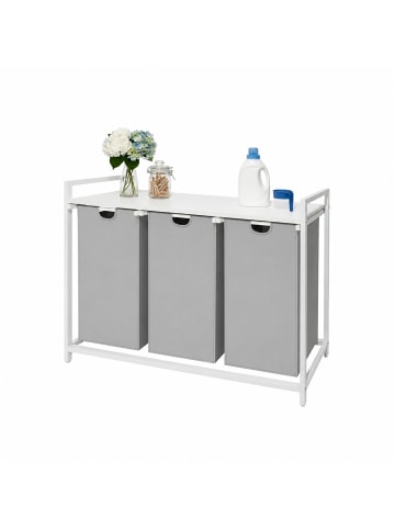 relaxdays Wäschesammler in Grau/ Weiß - (B)109,5 x (H)73,5 x (T)33 cm