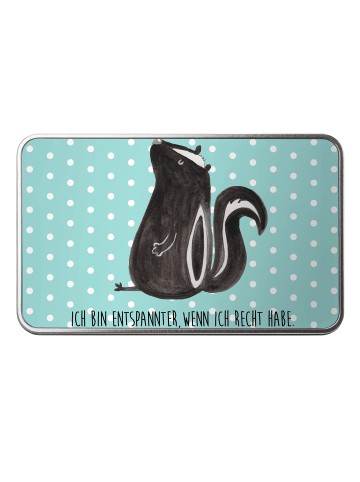 Mr. & Mrs. Panda Keksdose Stinktier Sitzen mit Spruch in Türkis Pastell