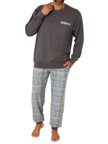 NORMANN Pyjama Bündchen und karierter Jersey Hose - 68120 in dunkelgrau