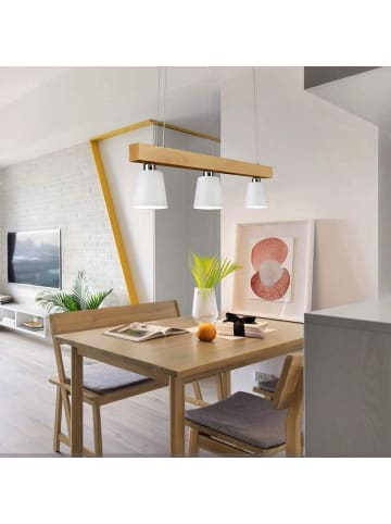 ZMH Pendelleuchte 3-flammige E27 in Weiß Holz Design L 70cm vintage