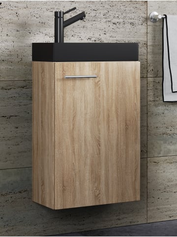 VCM  2-tlg Waschtisch Slito Toilette schmal Schwarz in Sonoma-Eiche
