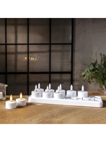 STAR Trading LED Teelichter ,Flamme Charge mit Ladestation, 12er Set, USB, warmwei