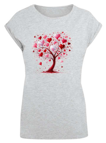 F4NT4STIC Extended Shoulder T-Shirt Herz Baum Aquarell Druck in grau meliert