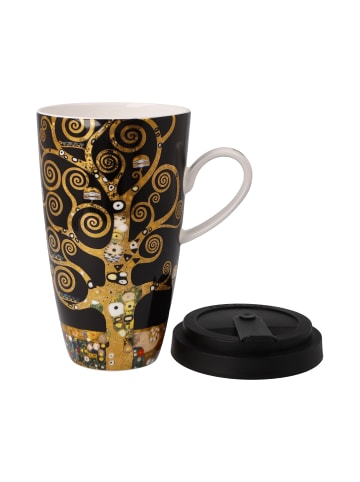 Goebel Künstlertasse mit Deckel " Gustav Klimt - Der Lebensbaum " in Schwarz Gold