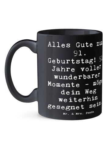 Mr. & Mrs. Panda Mug Spruch 91. Geburtstag Segen mit Spruch in Schwarz