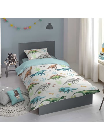 Traumschloss Comfort Flanell Bettwäsche - Dino - einzelne Dinosaurier, blau in blau