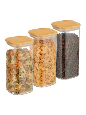 relaxdays 3 x Vorratsglas in Transparent/ Natur - 1500 ml