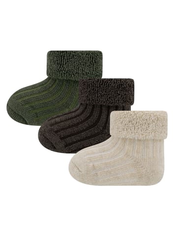 ewers 3er-Set Newborn Socken 3er Pack Rippe/Umschlag in oliv-mokka-beige mel.