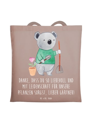 Mr. & Mrs. Panda Shopping Tasche Lieber Gärtner mit Spruch in Braun Pastell