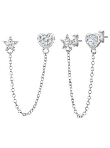 Glanzstücke München Ohrstecker Herz/Stern aus Sterling Silber mit Zirkonia in silber