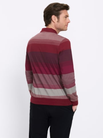 WITT WEIDEN Langarm-Poloshirt in dunkelrot-steingrau-gestreift