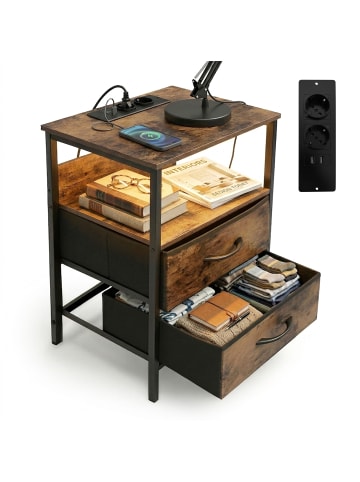relaxdays Beistelltisch in Braun/ Schwarz - (B)40 x (H)60 x (T)30 cm