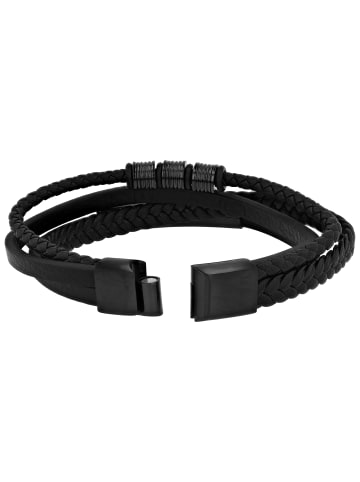 Adeliás Unisex Armband aus Leder 21 cm in schwarz