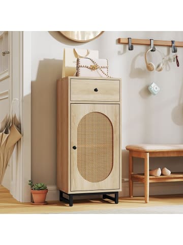 COSTWAY Nachttisch Rattan mit Schublade in Hellbraun