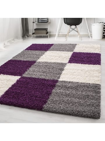 KADIMA DESIGN Teppich Hochflor Karo Polypropylen Wohnzimmer Shaggy in Violett