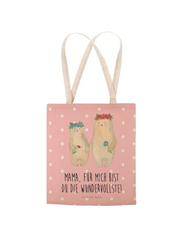 Mr. & Mrs. Panda shopping bag Bären mit Blumenkranz mit Spruch in Rot Pastell