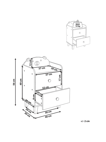 Beliani Nachttisch MIMILI in Weiß/Braun - (W) 40 x (H) 56 x (L) 30 cm