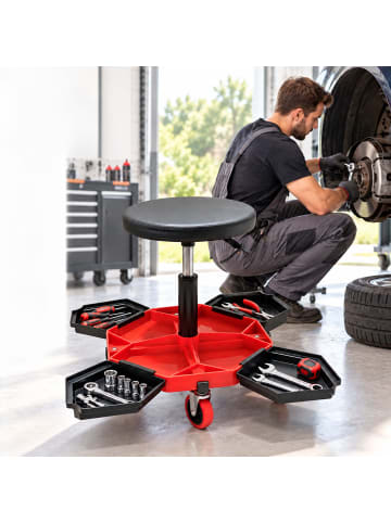 relaxdays Werkstatthocker in Schwarz/ Rot - (B)43 x (H)45-54 x (T)43 cm