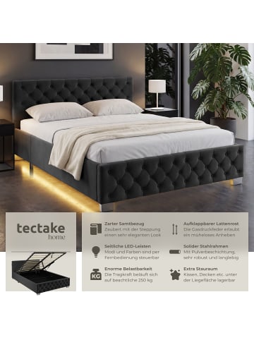 tectake Komfortbett mit LED-Leisten & Stauraum - Samtoptik mit Steppmuster