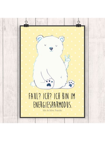 Mr. & Mrs. Panda Bild Eisbär Faul mit Spruch in Gelb Pastell