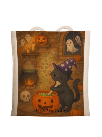 Mr. & Mrs. Panda Tote Bag Kater Hexenkessel Design ohne Spruch in Weiß