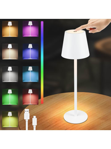 ZMH Tischleuchte in weiß USB Wiederaufladbar RGB Touch Dimmbar 2W IP54 H 37.5cm