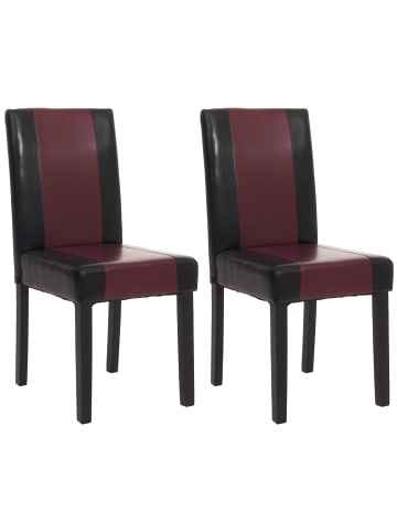 MCW 2er-Set Esszimmerstuhl Littau, Kunstleder, schwarz-rot, dunkle Beine