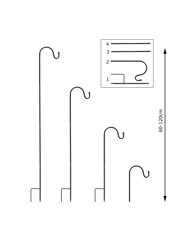 MARELIDA 4x Gartenspieß für Laternen Deko Gartenstecker 60-120cm Schäferhaken