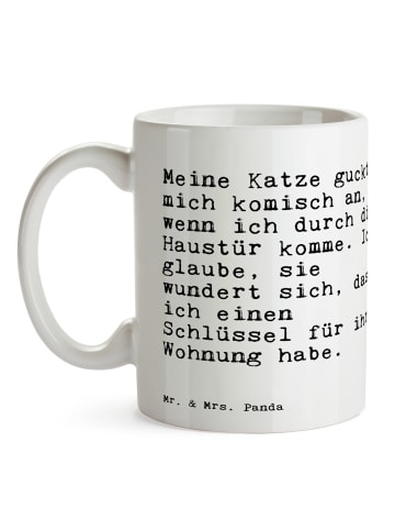 Mr. & Mrs. Panda Tasse Meine Katze guckt mich... mit Spruch in Weiß