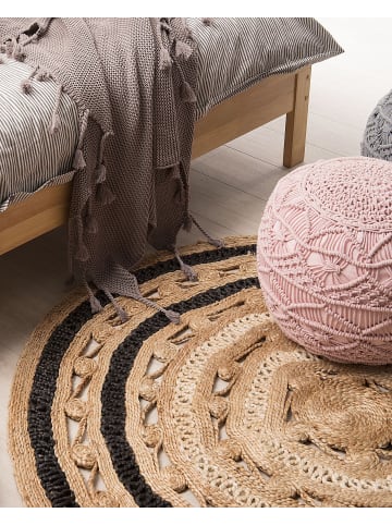 Beliani Geflochtener Teppich GOYNE in Beige/Schwarz - (W) 140 x (H) 1.2 x (L) 140 cm