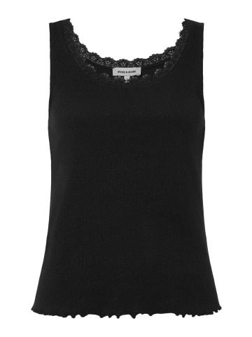 More & More feminines, geripptes Top, Spitzenborte in black