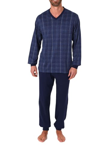 NORMANN Pyjama Schlafanzug langarm Bündchen Karo - 67936 in blau-melange