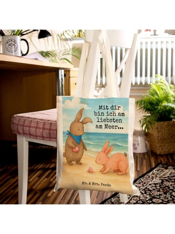 Mr. & Mrs. Panda Tragetasche Hasen Muschel Design mit Spruch in Weiß