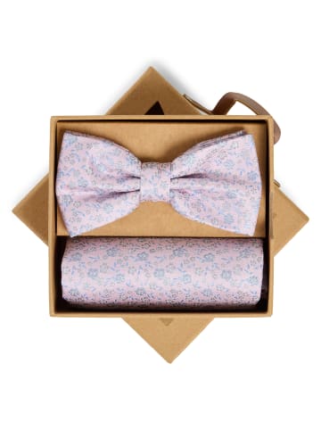 Finshley & Harding London Fliege und Einstecktuch in rosa hellblau - 0002