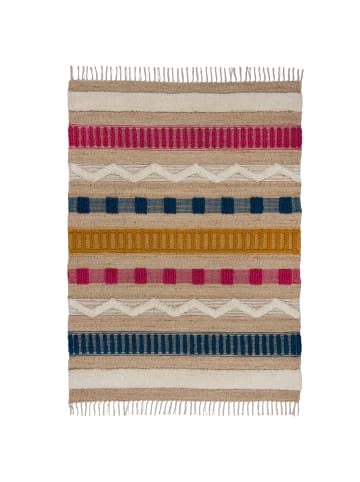 KADIMA DESIGN Teppich Hoch-Tief Struktur Gestreift, Ethno, Fransen in Natur-Multicolor