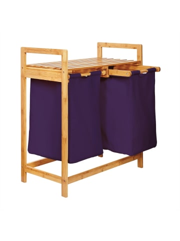 Lumaland Wäschekorb Bambus 73x64x33cm lila inkl. 2 Wäschesäcke lila
